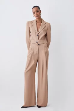 Hot Sale 😉 Karen Millen Soft Twill Button Wide Leg Trouser - camel 🌟