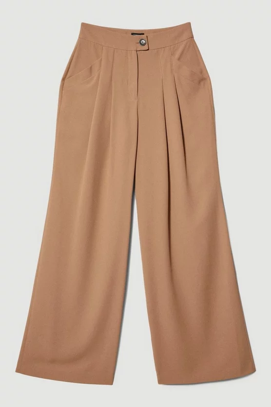 Hot Sale π Karen Millen Soft Twill Button Wide Leg Trouser - camel π - Image 4