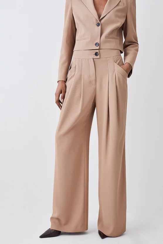 Hot Sale π Karen Millen Soft Twill Button Wide Leg Trouser - camel π - Image 5