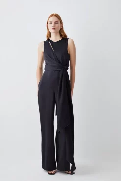 Coupon 🧨 Karen Millen Soft Tie Knotted Wide Leg Jumpsuit - black 🎁