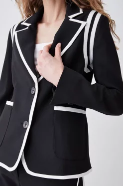New 🛒 Karen Millen Compact Stretch Tipped Detail Single Breasted Blazer ✔️