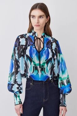 Best deal ⭐ Karen Millen Mirrored Kaleidoscope Woven Blouse - blue 🥰