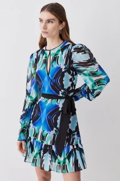Budget 𧨠Karen Millen Mirrored Kaleidoscope Belted Mini π Dress - blue π₯°