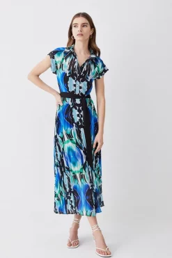 Brand new β€οΈ Karen Millen Mirrored Kaleidoscope Pleated Midi π Shirt π Dress - blue β