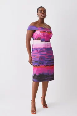 Deals βοΈ Karen Millen Plus Size Italian Signature Stretch Painternly Bardot Midi π Dress - multi π€©
