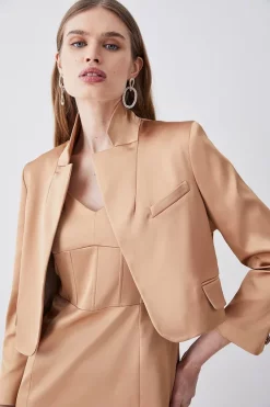 Flash Sale 💯 Karen Millen Italian Structured Satin Notch Neck Tailored Jacket 🤩