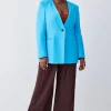 Buy 🤩 Karen Millen Plus Size Compact Stretch Tailored Collarless Blazer - aqua 👏