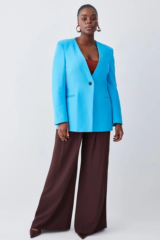 Buy π€© Karen Millen Plus Size Compact Stretch Tailored Collarless Blazer - aqua π