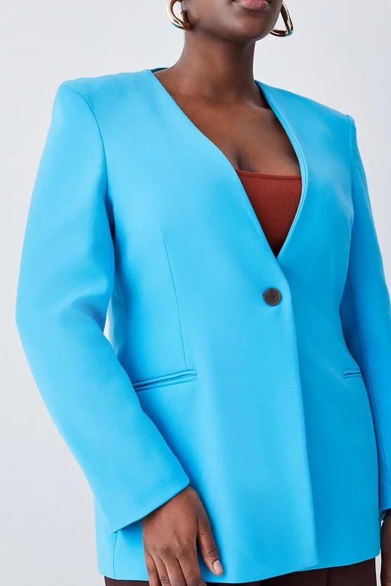 Buy π€© Karen Millen Plus Size Compact Stretch Tailored Collarless Blazer - aqua π - Image 2