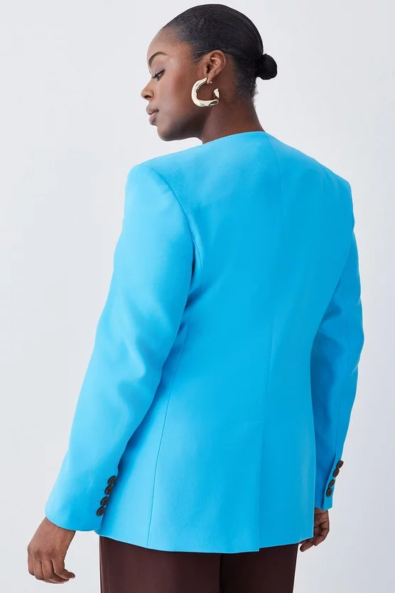 Buy π€© Karen Millen Plus Size Compact Stretch Tailored Collarless Blazer - aqua π - Image 3