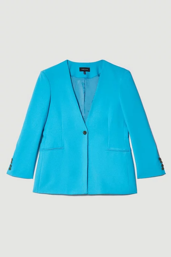 Buy π€© Karen Millen Plus Size Compact Stretch Tailored Collarless Blazer - aqua π - Image 4