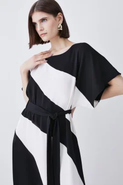 Best Sale ✔️ Karen Millen Tall Soft Tailored Colour Block Tie Waist Midi 👗 Dress - mono 😀