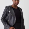 Discount 🔔 Karen Millen Plus Size Leather Asymmetric Zip Through Biker Jacket - black ⌛