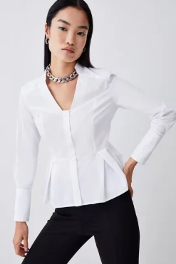 Best reviews of 😍 Karen Millen Peplum Hem V Neck Tailored 👕 Shirt - white ✨