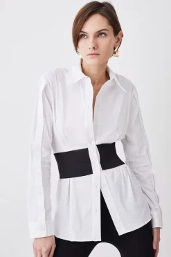 Outlet ✨ Karen Millen Cinched Waist Tailored 👚 Shirt - white 😉
