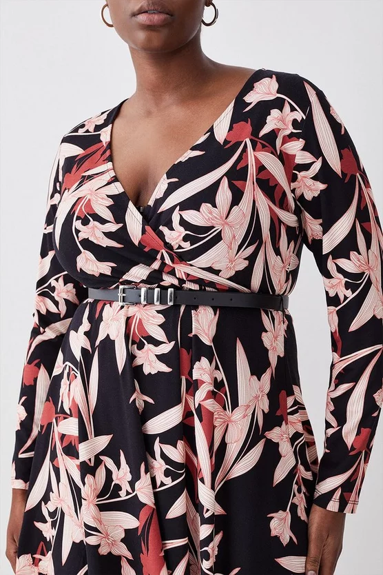 Top 10 💯 Karen Millen Plus Size Belted Viscose Blend Long Sleeve Jersey Mini 👗 Dress 👏 - Image 2