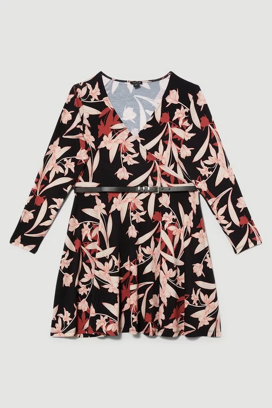 Top 10 💯 Karen Millen Plus Size Belted Viscose Blend Long Sleeve Jersey Mini 👗 Dress 👏 - Image 4