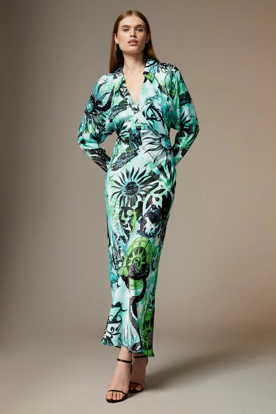 Coupon π Karen Millen British Museum Star Mapped Batwing π Dress - green π