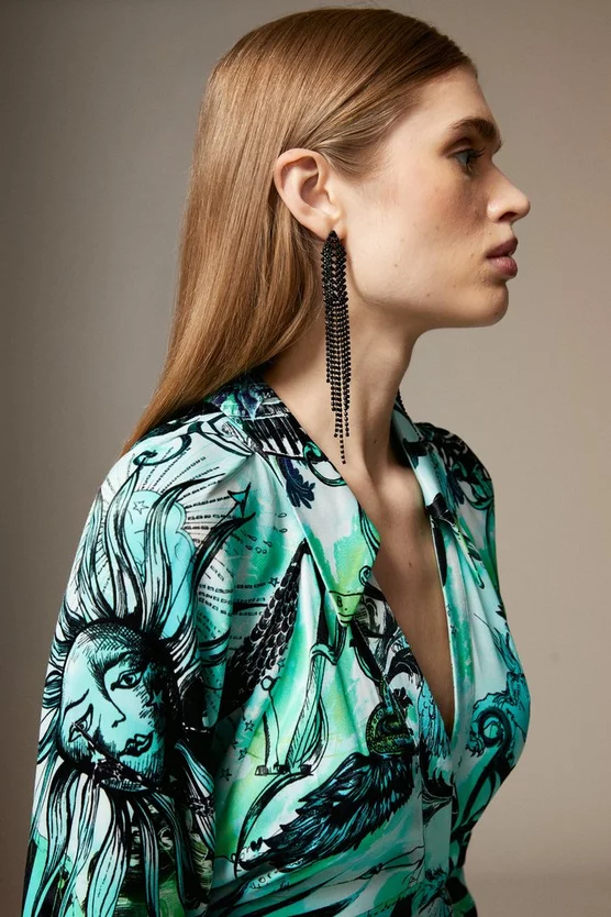 Coupon π Karen Millen British Museum Star Mapped Batwing π Dress - green π - Image 3