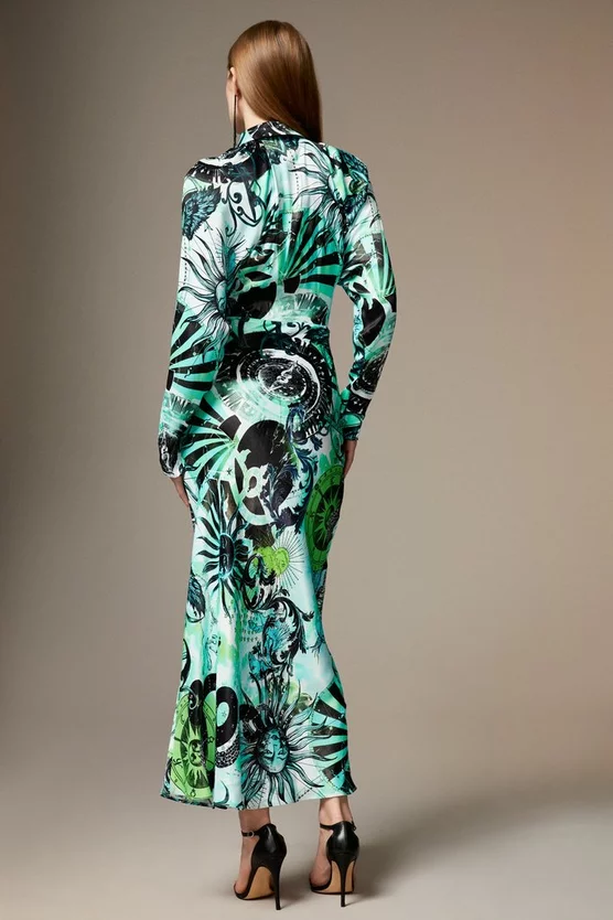 Coupon π Karen Millen British Museum Star Mapped Batwing π Dress - green π - Image 5