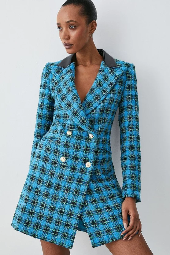 Hot Sale π Karen Millen Italian Check Boucle Tailored Tux Mini π Dress π - Image 2