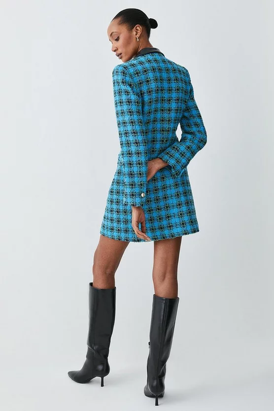 Hot Sale π Karen Millen Italian Check Boucle Tailored Tux Mini π Dress π - Image 3