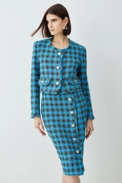 Best Pirce 🧨 Karen Millen Italian Check Boucle Tailored Collarless Jacket 🛒