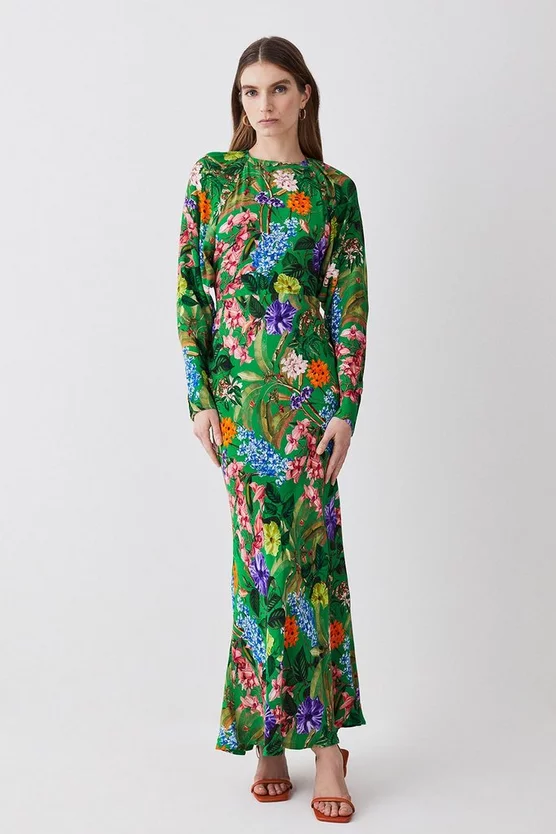 Best Sale π Karen Millen Spring Floral Batwing Midi π Dress - π summer green π