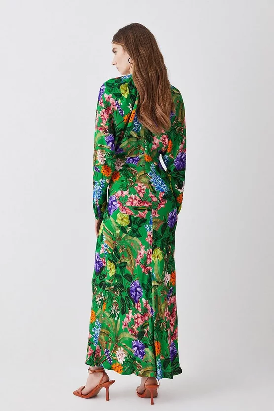 Best Sale π Karen Millen Spring Floral Batwing Midi π Dress - π summer green π - Image 3