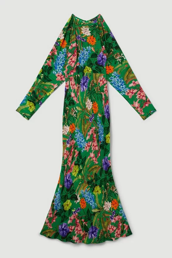 Best Sale π Karen Millen Spring Floral Batwing Midi π Dress - π summer green π - Image 4
