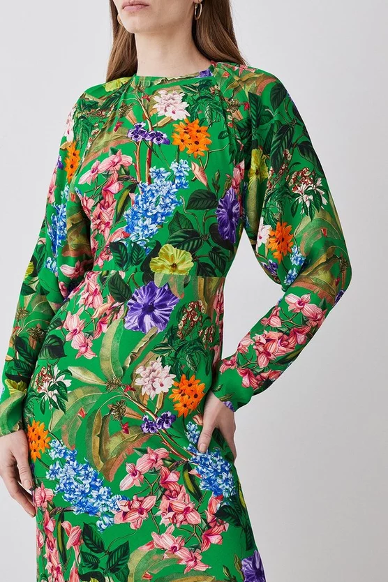 Best Sale π Karen Millen Spring Floral Batwing Midi π Dress - π summer green π - Image 5