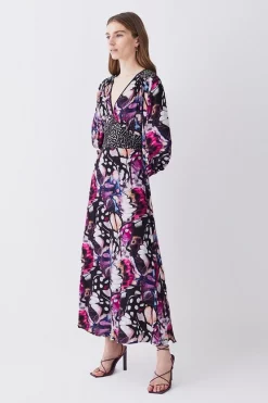 Top 10 β Karen Millen Butterfly Print Plunge Neck Woven Midi π Dress - purple π
