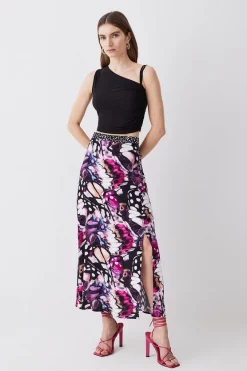 Flash Sale 🔥 Karen Millen Butterfly Print Buttoned Midi 👗 Skirt - purple ✨