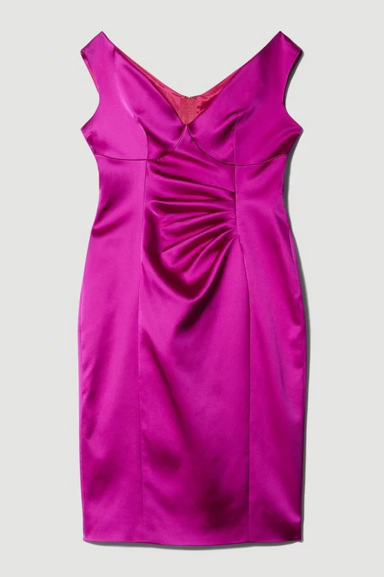 Flash Sale π Karen Millen Petite Italian Structured Satin Off The Shoulder Pencil Midi π Dress - magenta π - Image 4