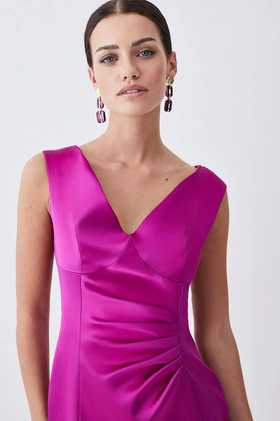 Flash Sale π Karen Millen Petite Italian Structured Satin Off The Shoulder Pencil Midi π Dress - magenta π - Image 5
