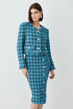 Promo π Karen Millen Italian Check Boucle Tailored Pencil π Skirt π