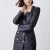 Buy 👏 Karen Millen Leather Double Breasted Blazer Notch Neck Mini 👗 Dress 🌟