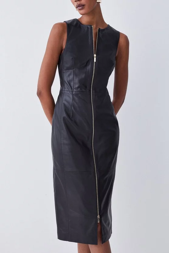 Discount π Karen Millen Leather Zip Though Pencil Midi π Dress π― - Image 2