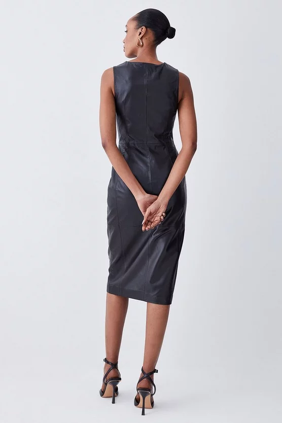 Discount π Karen Millen Leather Zip Though Pencil Midi π Dress π― - Image 3