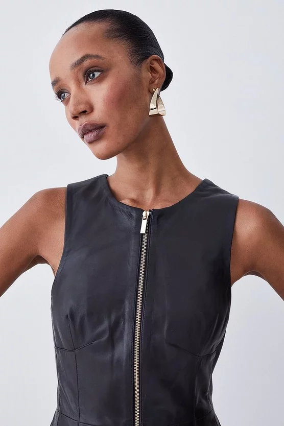 Discount π Karen Millen Leather Zip Though Pencil Midi π Dress π― - Image 5
