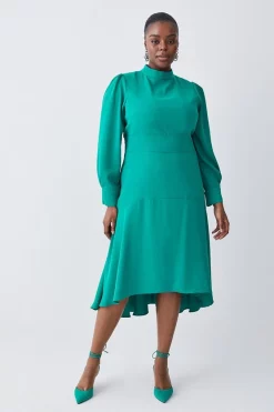 Coupon 👍 Karen Millen Plus Size Soft Tailored High Low Sleeved Midi 👗 Dress ⌛