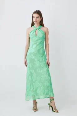 Cheapest 🥰 Karen Millen Tall Metallic Iridescent Column Midi 👗 Dress - green 🔥