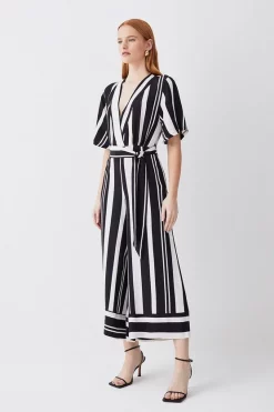 Discount 😍 Karen Millen Mixed Stripe Short Sleeve Jumpsuit - mono 🥰