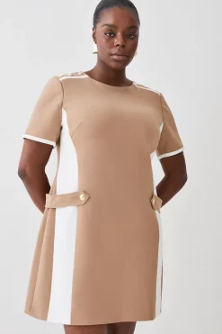 Budget 🥰 Karen Millen Plus Size Compact Stretch Tipped A Line Mini 👗 Dress - camel ✔️