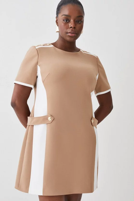 Budget π₯° Karen Millen Plus Size Compact Stretch Tipped A Line Mini π Dress - camel βοΈ