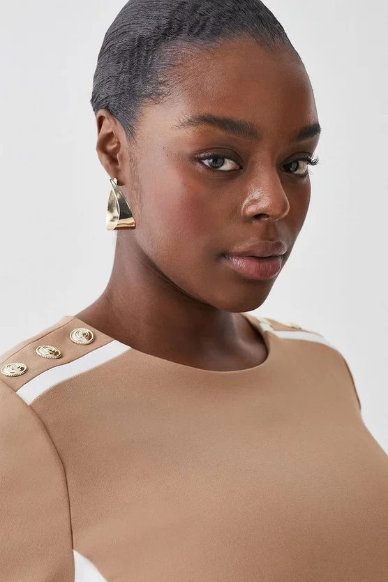 Budget π₯° Karen Millen Plus Size Compact Stretch Tipped A Line Mini π Dress - camel βοΈ - Image 2