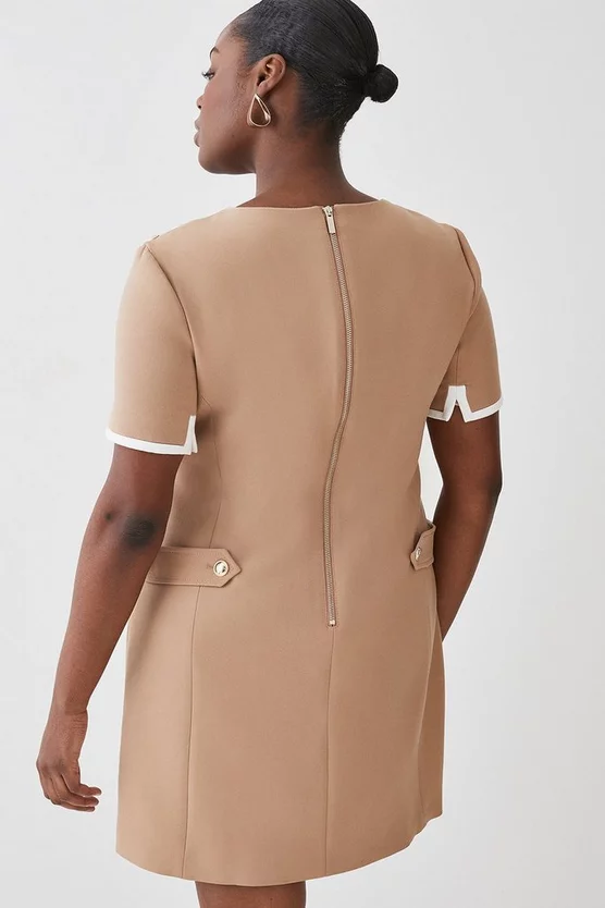 Budget π₯° Karen Millen Plus Size Compact Stretch Tipped A Line Mini π Dress - camel βοΈ - Image 3
