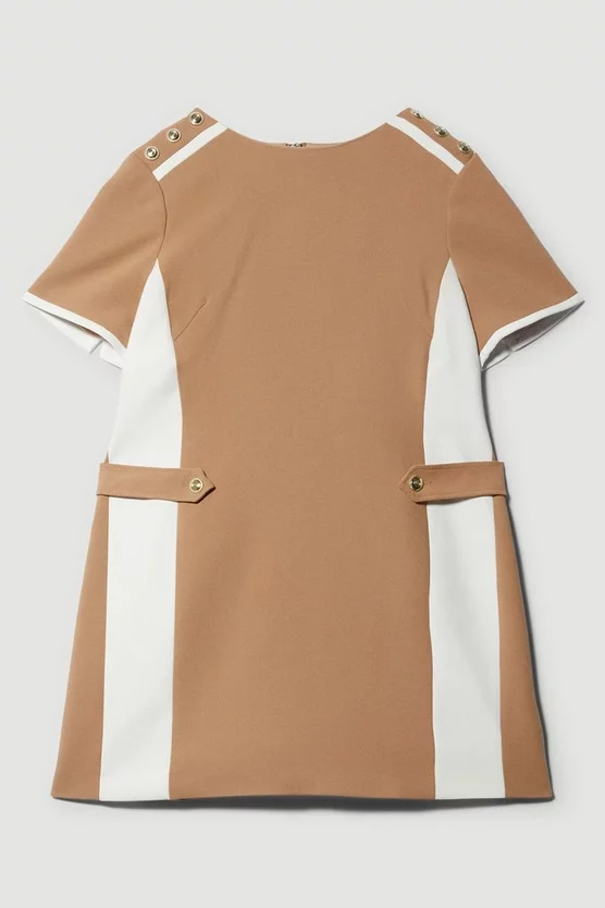 Budget π₯° Karen Millen Plus Size Compact Stretch Tipped A Line Mini π Dress - camel βοΈ - Image 4