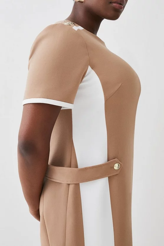 Budget π₯° Karen Millen Plus Size Compact Stretch Tipped A Line Mini π Dress - camel βοΈ - Image 5