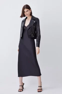 Coupon 🥰 Karen Millen Leather Pocket Detail Biker Jacket 😀